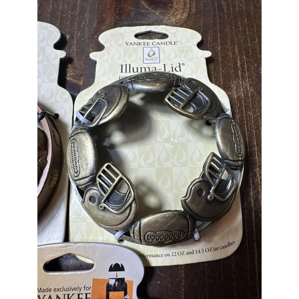 Yankee Candle 3 Lot Illuma Lid Topper Metal Gold Fall Halloween Football Spider